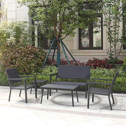 C-Hopetree Outdoor Lounge Chair for Outside Patio Porch, Metal Frame, Black All Weather Wicker