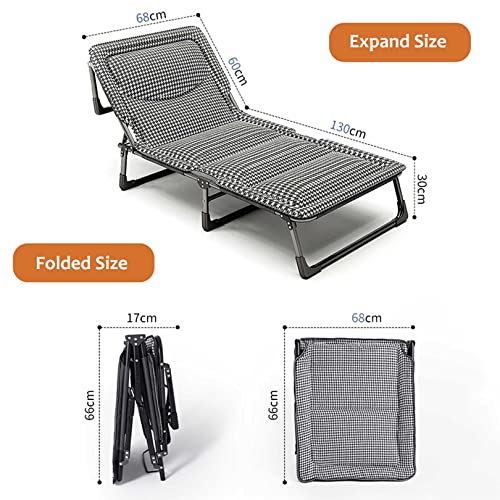 ABaippj Portable Folding Camping Bed Reclining Lounge Beach Garden Patio Recliner Chair Adjustable Bedchair with Pillow for Garden Camping Travel