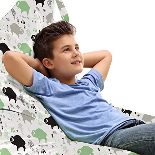 Lunarable Bison Lounger Chair Bag, Repeated Pattern Colorful Buffaloes and Cultural Motifs Art Illustration, High Capacity Storage with Handle Container, Lounger Size, White Multicolor