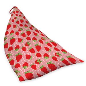 Lunarable Fruit Lounger Chair Bag, Cartoon Illustrated Fresh Organic Strawberry Motifs on Polka Dotted Backdrop, High Capacity Storage with Handle Container, Lounger Size, Coral and Scarlet