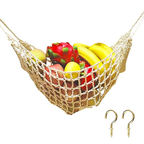 BUBOORON Large Macrame Fruit Hammock Under Cabinet,Veggie Banana Hammock Hanging Fruit Basket,Saves Counter Space for Kitchen Boat Rv Camper (nature)