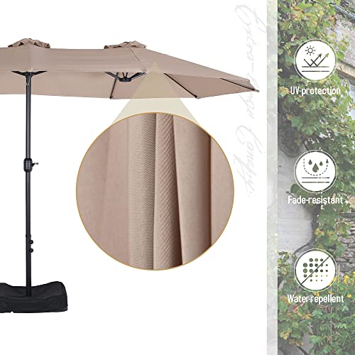 Sophia & William 15ft Patio Umbrella (Base Included), Extra Large Outdoor Double-sided Umbrella, Beige