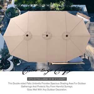 Sophia & William 15ft Patio Umbrella (Base Included), Extra Large Outdoor Double-sided Umbrella, Beige
