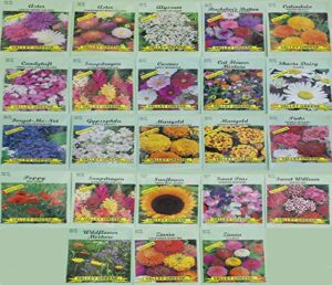 set of 23 valley heirloom green flower seed packets(guaranteed 23 different varieties as listed and pictured)