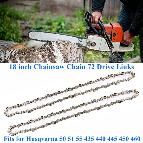 AILEETE 2-Packs 18 inch Chainsaw Chain (.325" Pitch - .058" Gauge - 72 Drive Links) for Husqvarna Dolmar Jonsered McCulloch Homelite Poulan Chainsaws, Fits Husqvarna 50 51 55 435 440 445 450 460