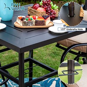 PHI VILLA Outdoor Bar Table and Chairs Set for 2, Metal Tall Outdoor Bar Set with Bar Height Table, Strong and Heavy Duty Patio Bar Set with Cushion and Pillow, 32"x32"x38" Bar Height Table