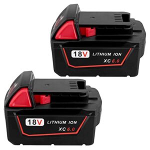 biswaye 2 pack 18v 6.0ah m18 battery replacement for milwaukee 48-11-1850, replacement for milwaukee m18 cordless power tools 18v xc lithium battery 48-11-1852 48-11-1850 48-11-1862 48-11-1812