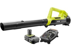 ryobi one+ 90 mph 200 cfm 18-volt lithium-ion heavy duty durable cordless leaf blower – 2.0 ah battery and charger included, compact, (renewed)