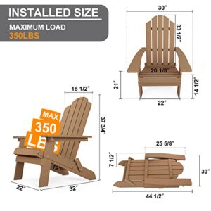 MXIMU Folding Plastic Adirondack Chair and Table Set, Fire Pit Seating, Foldable Outdoor Lounger Armchair, Lawn Chairs Furniture for Beach Poolside Balcony Patio Teak