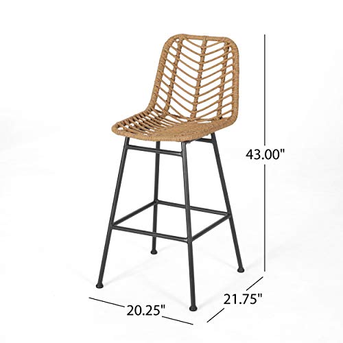 Great Deal Furniture Angela Outdoor Wicker Barstools (Set of 4), Light Brown and Black