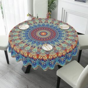 speku boho table cloth round tablecloth 60 inch washable waterproof table cover tabletop decoration for restaurant, picnic, indoor and outdoor dining – mandala