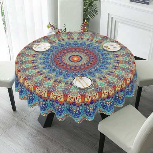 Speku Boho Table Cloth Round Tablecloth 60 Inch Washable Waterproof Table Cover Tabletop Decoration for Restaurant, Picnic, Indoor and Outdoor Dining - Mandala