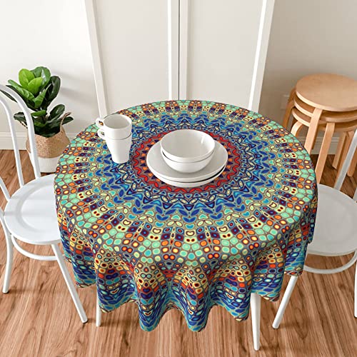 Speku Boho Table Cloth Round Tablecloth 60 Inch Washable Waterproof Table Cover Tabletop Decoration for Restaurant, Picnic, Indoor and Outdoor Dining - Mandala