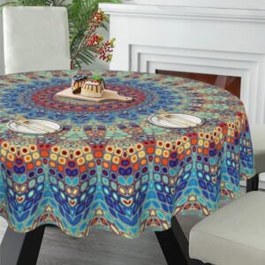 Speku Boho Table Cloth Round Tablecloth 60 Inch Washable Waterproof Table Cover Tabletop Decoration for Restaurant, Picnic, Indoor and Outdoor Dining - Mandala