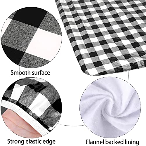 Ruisita 3 Pieces 72 Inches Vinyl Picnic Table and Bench Fitted Tablecloth Cover Picnic Table and Bench Fitted Tablecloth for Picnics Indoor and Outdoor Dining, Black and White