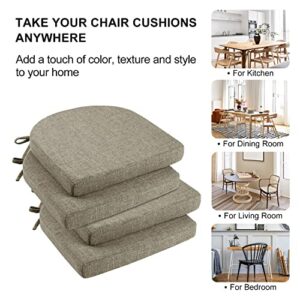 Wellsin Chair Cushions for Dining Chairs 4 Pack - Kitchen Chair Cushions with Ties and Non-Slip Backing - Dining Chair Pads 16"X16"X2", Khaki