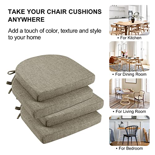 Wellsin Chair Cushions for Dining Chairs 4 Pack - Kitchen Chair Cushions with Ties and Non-Slip Backing - Dining Chair Pads 16"X16"X2", Khaki