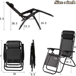 Zero Gravity Recliner Chair, Adjustable Anti Gravity Locking Chaise Recliner Support 250lbs, Heavy Duty Folding Zero Gravity Chair w/ Mesh Back, Wider Armrest, Headrest & Cup Holder -Set of 2 (Black)