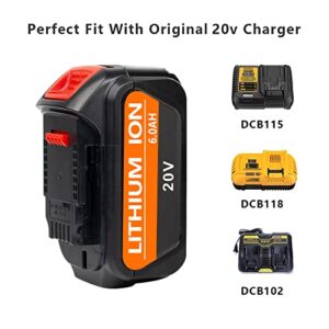 DEWQKI 2 Pack (DCB206) 6.0Ah 20V Battery, Replace for Dewalt 20V Max Battery DCB206-2 DCB204 DCB203 DCB201, Compatible with Dewalt DCD/DCF/DCG Series Cordless Power Tools