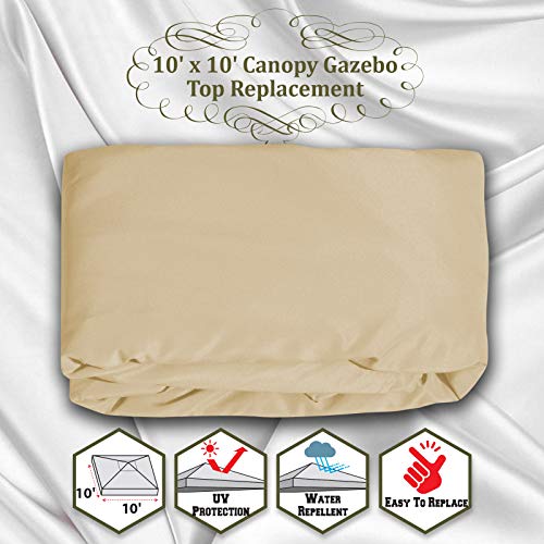 BenefitUSA 10x10 FT Gazebo Replacement Canopy Top Single Tier Canopy Top Cover (Beige)