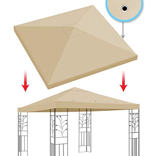 BenefitUSA 10x10 FT Gazebo Replacement Canopy Top Single Tier Canopy Top Cover (Beige)