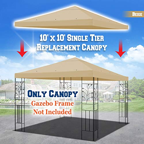 BenefitUSA 10x10 FT Gazebo Replacement Canopy Top Single Tier Canopy Top Cover (Beige)