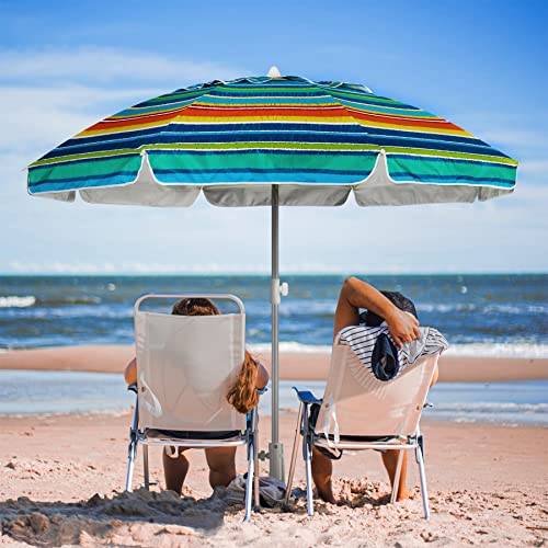 AMMSUN Beach Umbrellas for Sand Heavy Duty Wind Portable,6.5ft Outdoor Umbrella with Sand Anchor and UV 50+ Protection, Includes Carry Bag for Beach, Patio, and Garden, Yellow Stripes