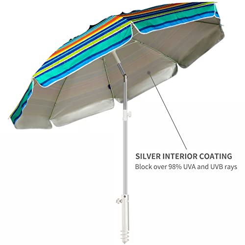 AMMSUN Beach Umbrellas for Sand Heavy Duty Wind Portable,6.5ft Outdoor Umbrella with Sand Anchor and UV 50+ Protection, Includes Carry Bag for Beach, Patio, and Garden, Yellow Stripes