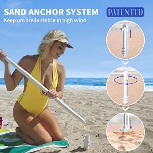 AMMSUN Beach Umbrellas for Sand Heavy Duty Wind Portable,6.5ft Outdoor Umbrella with Sand Anchor and UV 50+ Protection, Includes Carry Bag for Beach, Patio, and Garden, Yellow Stripes