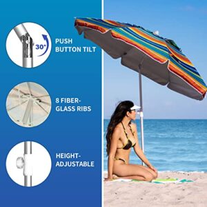 AMMSUN Beach Umbrellas for Sand Heavy Duty Wind Portable,6.5ft Outdoor Umbrella with Sand Anchor and UV 50+ Protection, Includes Carry Bag for Beach, Patio, and Garden, Yellow Stripes