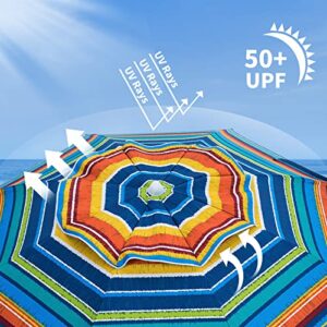 AMMSUN Beach Umbrellas for Sand Heavy Duty Wind Portable,6.5ft Outdoor Umbrella with Sand Anchor and UV 50+ Protection, Includes Carry Bag for Beach, Patio, and Garden, Yellow Stripes