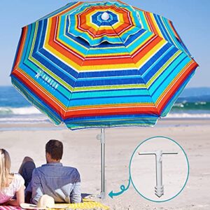 AMMSUN Beach Umbrellas for Sand Heavy Duty Wind Portable,6.5ft Outdoor Umbrella with Sand Anchor and UV 50+ Protection, Includes Carry Bag for Beach, Patio, and Garden, Yellow Stripes