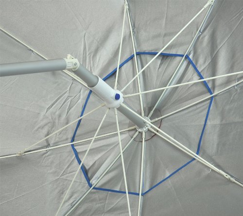 7 ft Fiberglass Beach Umbrella for Sand with Integrated Anchor, Integrated Folding Table, Telescopic Aluminum Pole, UPF 50+, Tilt