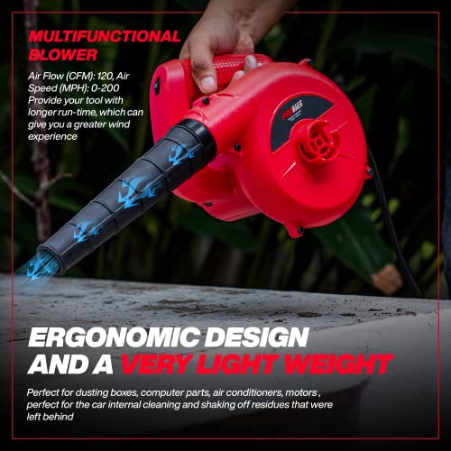 PROMAKER Corded Electric Leaf Blower, Small handheld Blower/Vacuum for home with a variable speed (7 levels of speed) 2 in 1, Air Duster with a dust bag for Computer/Leaf/Dusting 400W 120V PRO-SP400.