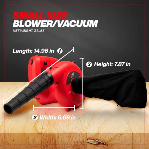 PROMAKER Corded Electric Leaf Blower, Small handheld Blower/Vacuum for home with a variable speed (7 levels of speed) 2 in 1, Air Duster with a dust bag for Computer/Leaf/Dusting 400W 120V PRO-SP400.