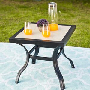 lokatse home 21″ outdoor square patio dining table metal steel legs with ceramics top, black