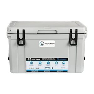 irocker 45l roto-molded hard cooler, heavy duty ice box equipped with quick drain water release valve, 26″ x w 15″ x h 16″, cooler gray