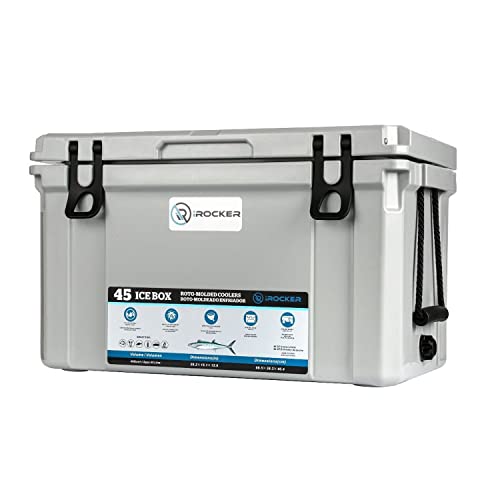 iROCKER 45L Roto-Molded Hard Cooler, Heavy Duty Ice Box Equipped with Quick Drain Water Release Valve, 26" x W 15" x H 16", Cooler Gray