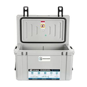 iROCKER 45L Roto-Molded Hard Cooler, Heavy Duty Ice Box Equipped with Quick Drain Water Release Valve, 26" x W 15" x H 16", Cooler Gray