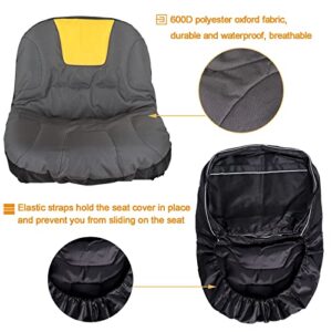 Riding Lawn Mower Seat Covers, Universal Oxford Waterproof Tractor Seat Cover with Storage Bag Compatible with Husq-varna、Crafts-man、Cub Ca-det （Grey Medium )