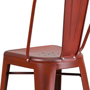 EMMA + OLIVER Commercial Grade 30" H Distressed Red Metal Indoor-Outdoor Barstool w/ Back