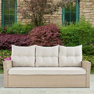 alaterre furniture canaan all-weather wicker outdoor sofa with tufted seat-back cushions and weather-resistant cushions, rust-proof powder coated aluminum frame, cream, outdoor furniture, patio set