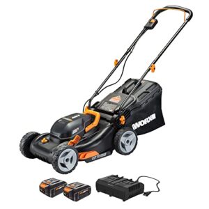 worx wg743 40v power share 4.0ah 17″ cordless lawn mower (batteries & charger included)
