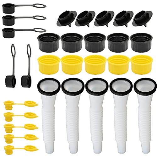 Nakkaa 5Pcs Universal Gas Can Spout Replacement Improved Design Flexible Pour Nozzle Kit with Gasket Stopper Vent Cap Screw Caps Compatible for Gott Rubberma Scepter Old Style Water Gas Container