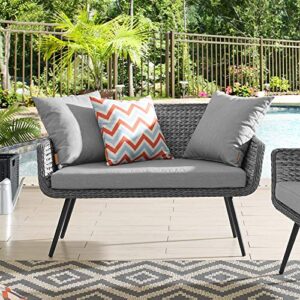 modway endeavor wicker rattan aluminum outdoor patio loveseat with cushions in gray gray