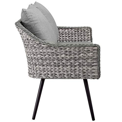 Modway Endeavor Wicker Rattan Aluminum Outdoor Patio Loveseat with Cushions in Gray Gray