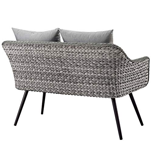 Modway Endeavor Wicker Rattan Aluminum Outdoor Patio Loveseat with Cushions in Gray Gray