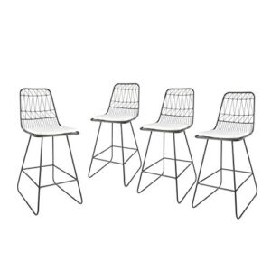 great deal furniture ella outdoor counter stools, 26″ seats, modern, geometric, gray iron frames with ivory cushion (set of 4)