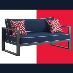 tommy hilfiger monterey modern patio outdoor furniture collection, weather resistant, metal frame, sofa, navy blue & dark gray