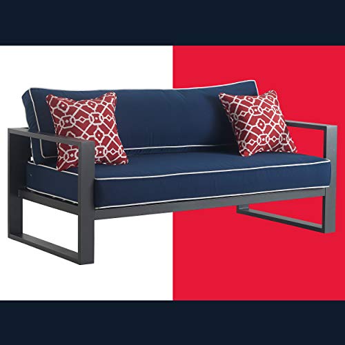 Tommy Hilfiger Monterey Modern Patio Outdoor Furniture Collection, Weather Resistant, Metal Frame, Sofa, Navy Blue & Dark Gray